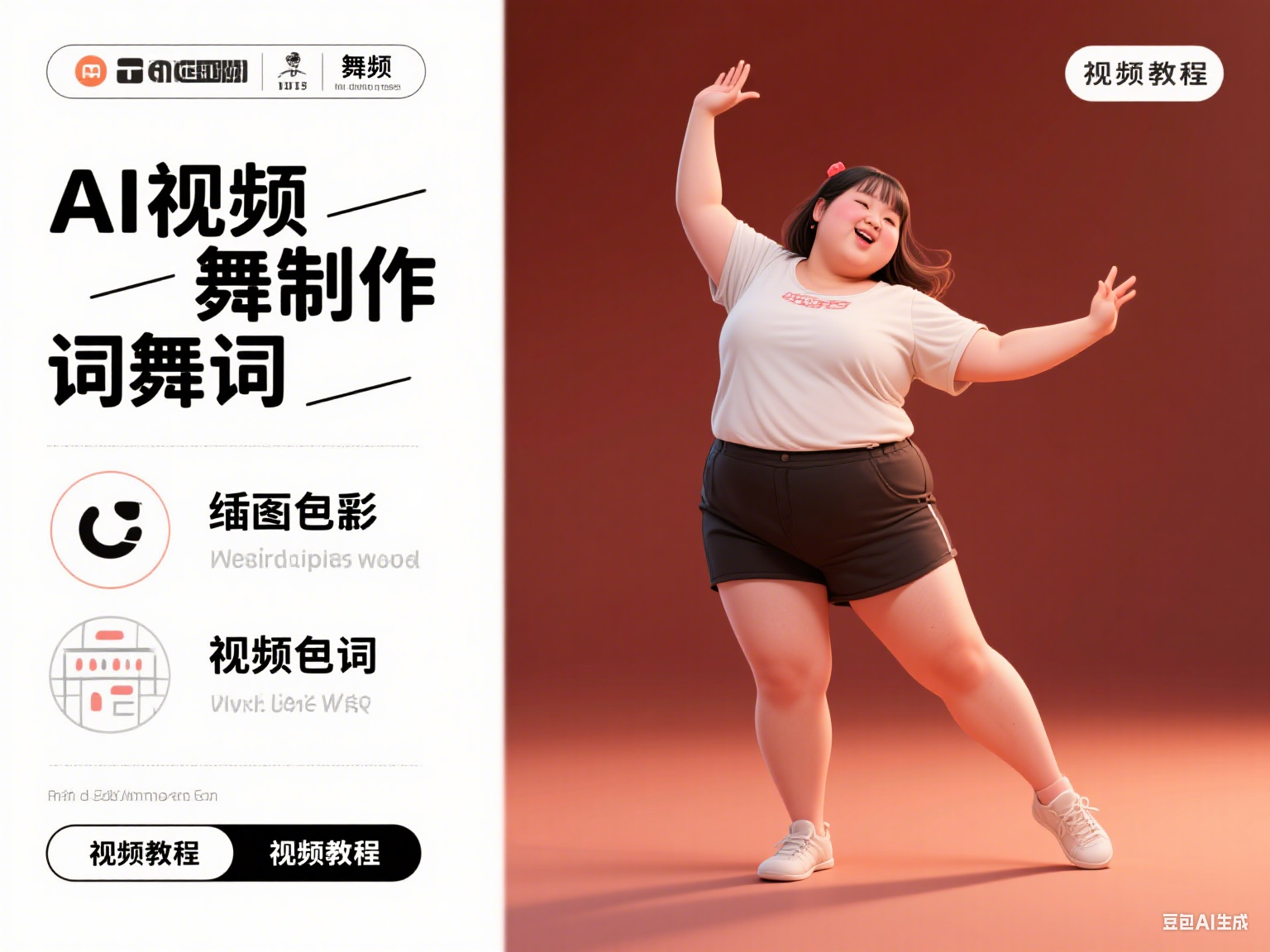 微胖女孩舞蹈AI视频制作提示词（含绘图词、视频词）跳舞+视频教程-亮剑学堂