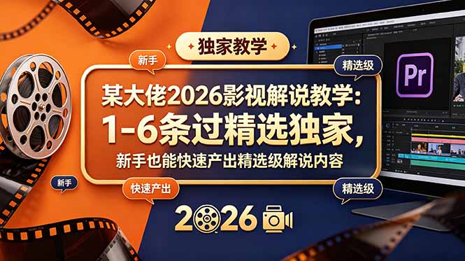 某大佬2026影视解说教学:1-6条过精选独家,新手也能快速产出精选级解说内容-亮剑学堂
